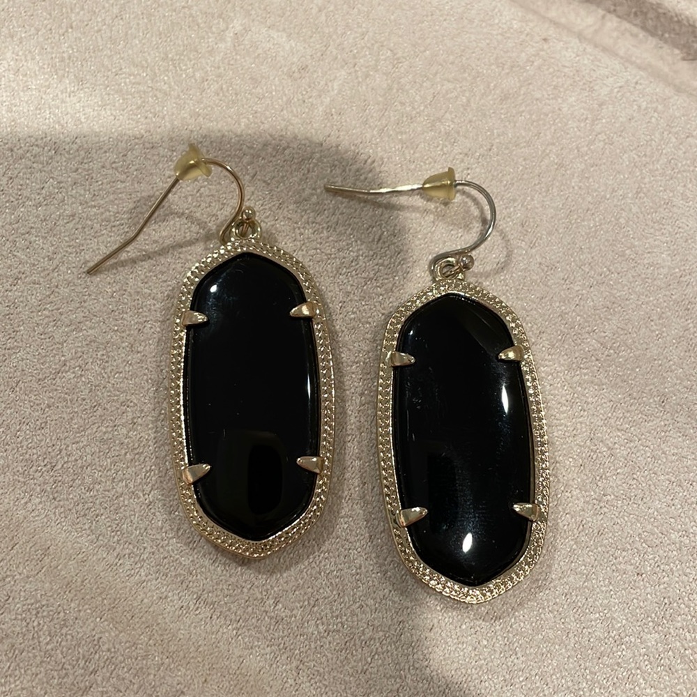 Kendra Scott Earrings - Elle Gold Drop Earrings In Black Opaque Glass